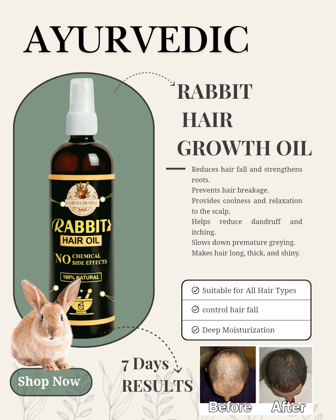 Rabit Herbal Hair Oil - 100% Effective! 1000ML